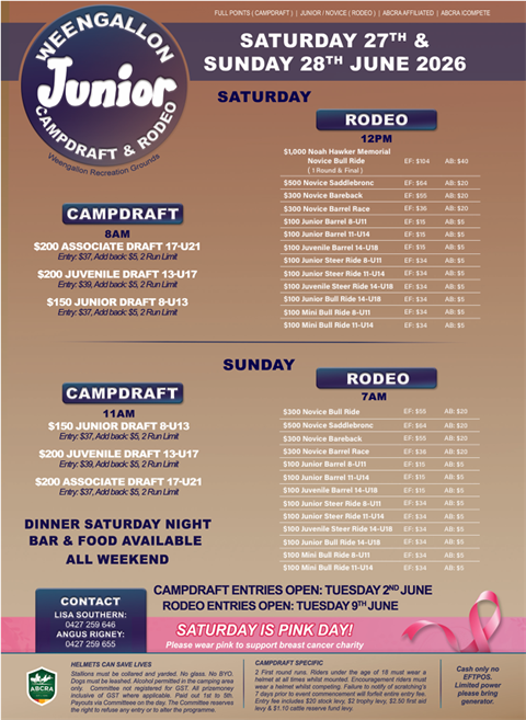 Weengallon Campdraft Programme 2026